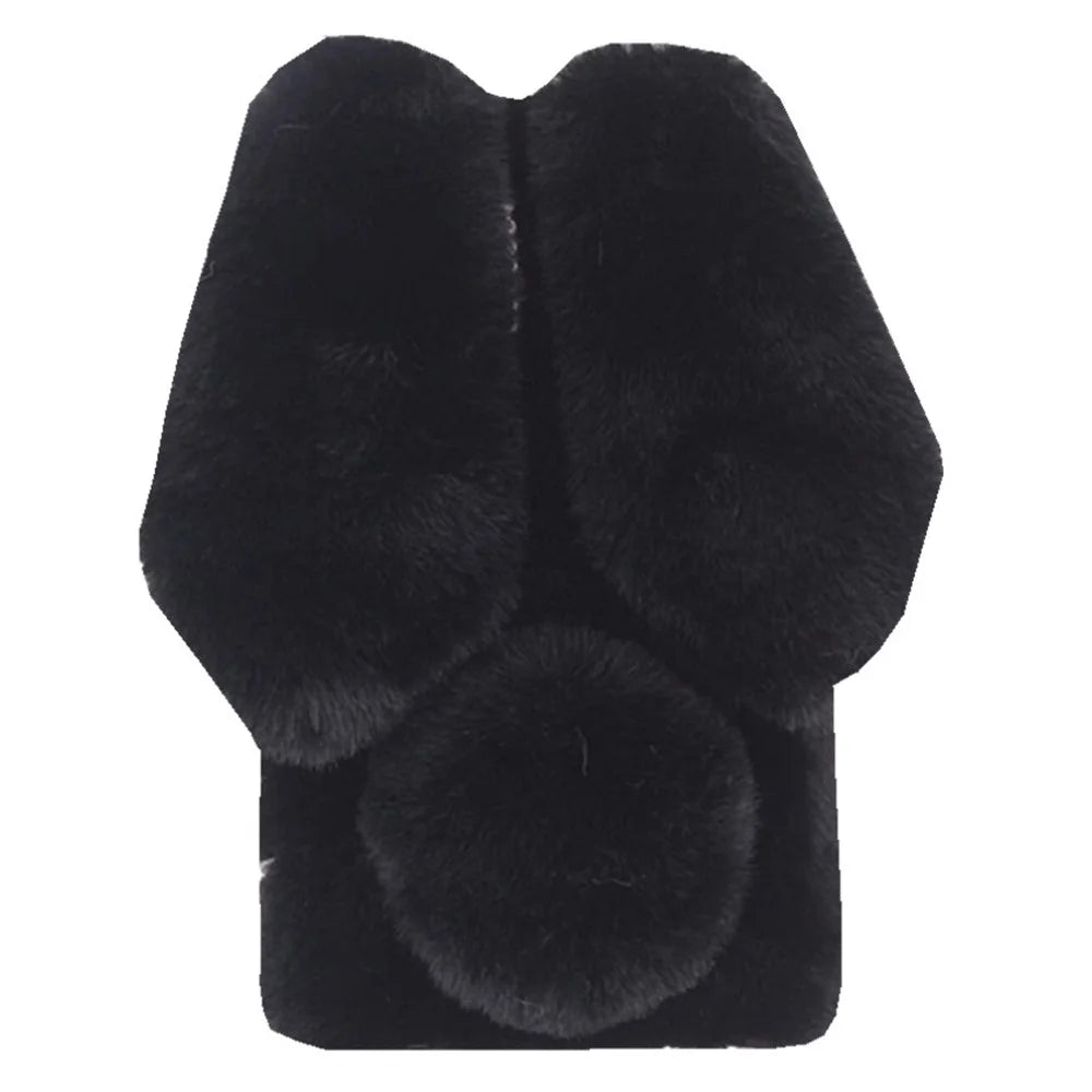For Samsung Galaxy A36 5G Case Bunny Ears Furry Soft TPU Protective Phone Cover - Black - 2