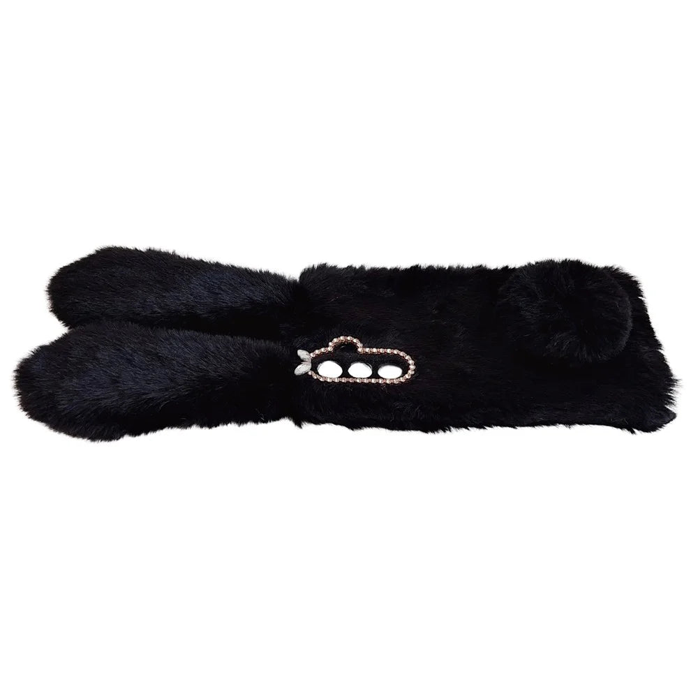 For Samsung Galaxy A36 5G Case Bunny Ears Furry Soft TPU Protective Phone Cover - Black - 6