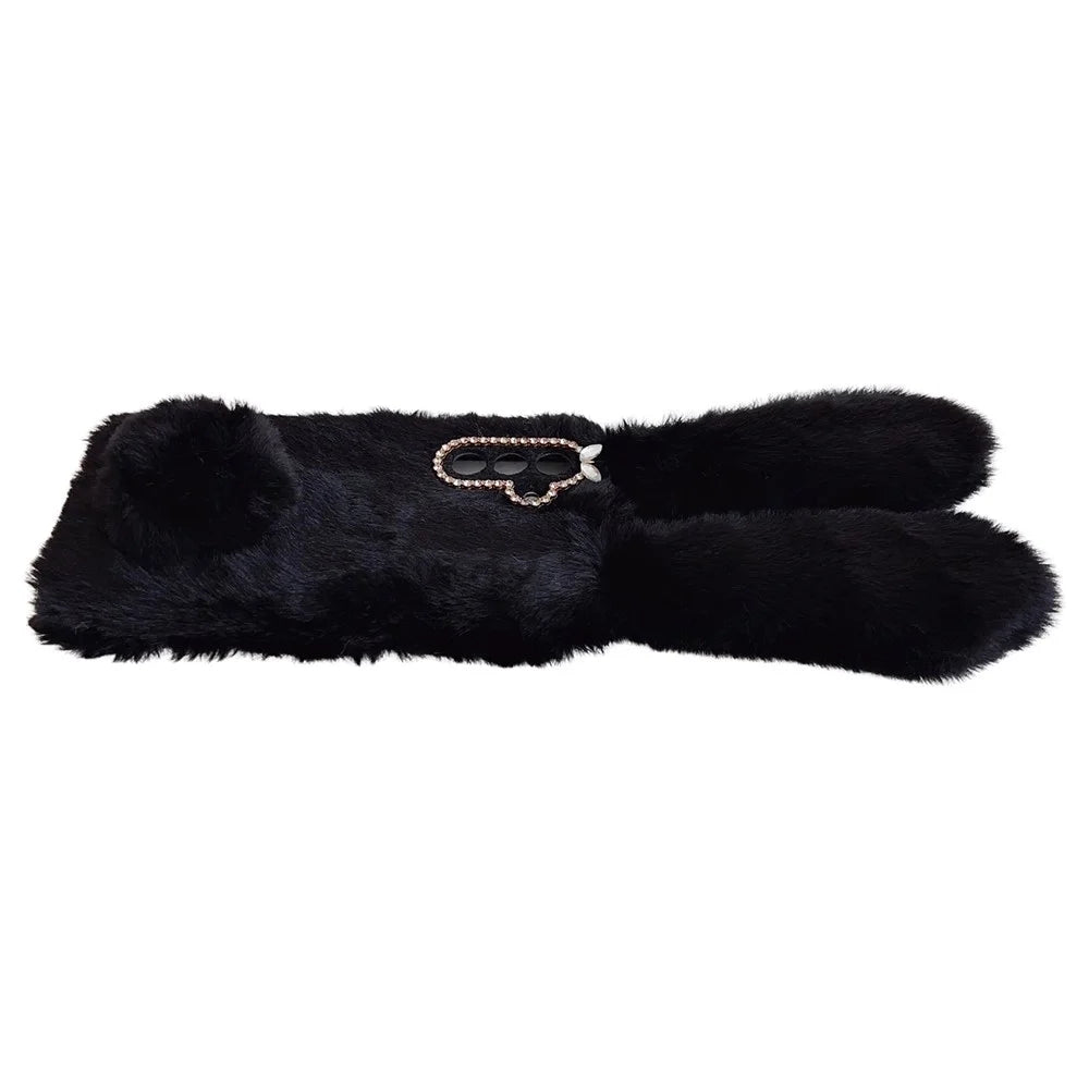 For Samsung Galaxy A36 5G Case Bunny Ears Furry Soft TPU Protective Phone Cover - Black - 7