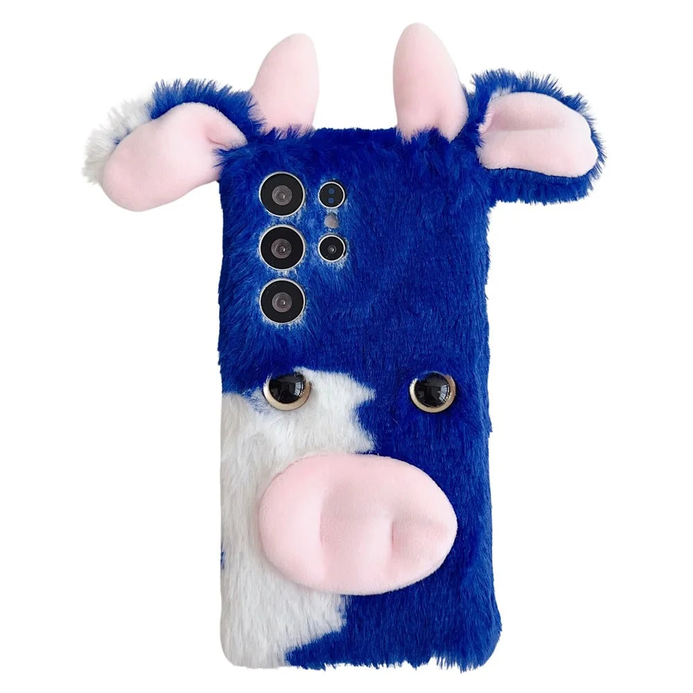 For Samsung Galaxy S25 Ultra Case Fluffy Cows Ear Soft TPU Protective Phone Cover - Blue - 1