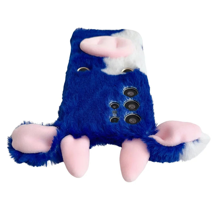 For Samsung Galaxy S25 Ultra Case Fluffy Cows Ear Soft TPU Protective Phone Cover - Blue - 3