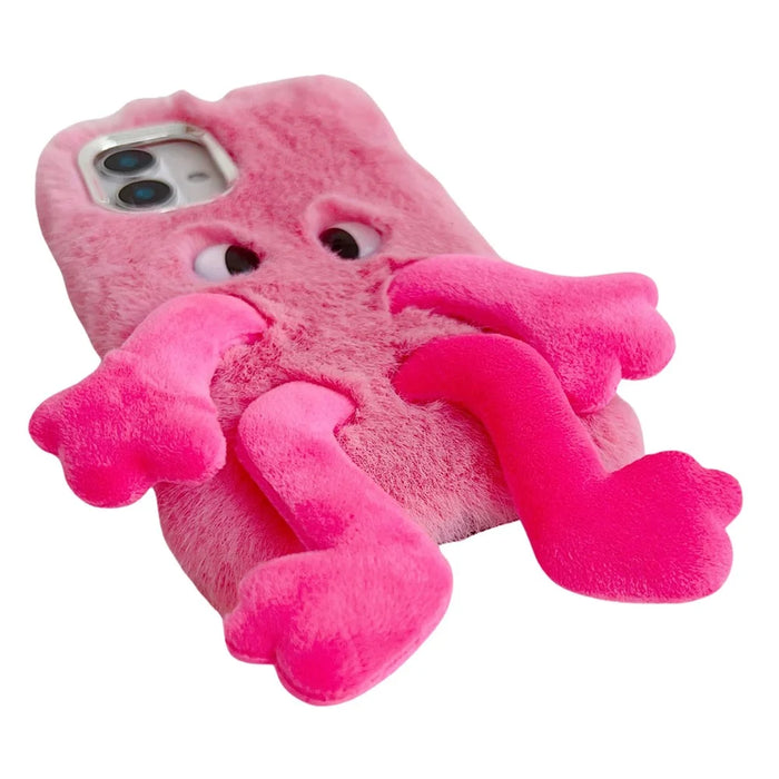 For iPhone 16 Fluffy Phone Case Long Leg Expressive Eye TPU Mobile Cover - Rose - 2