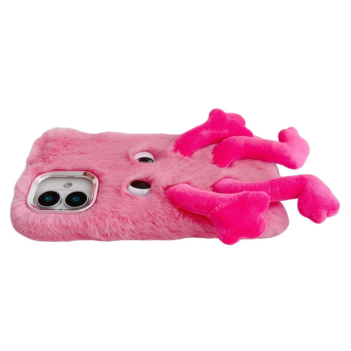 For iPhone 16 Plus Fluffy Phone Case Long Leg Expressive Eye TPU Mobile Cover - Rose - 3