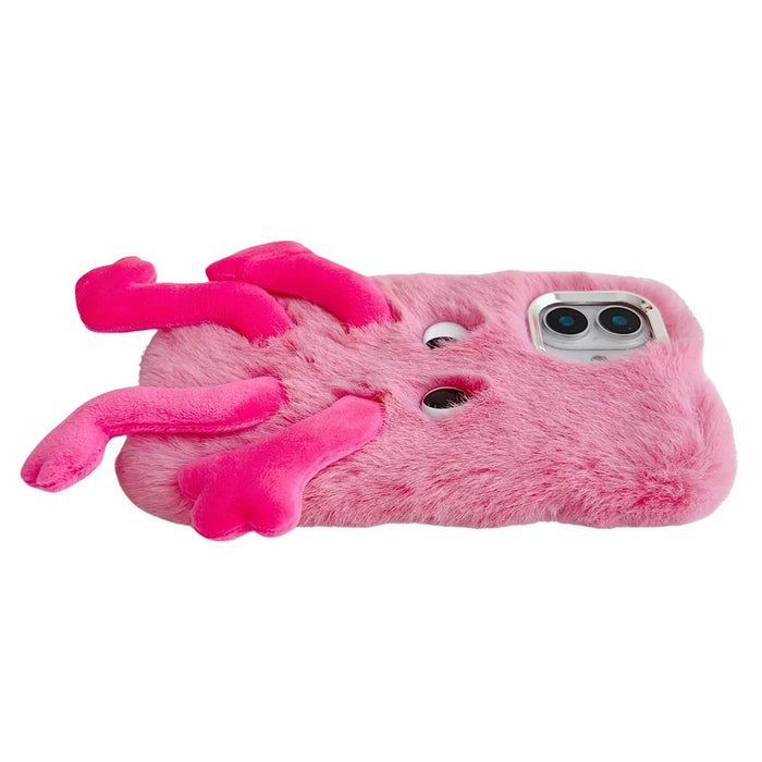 For iPhone 16 Plus Fluffy Phone Case Long Leg Expressive Eye TPU Mobile Cover - Rose - 4