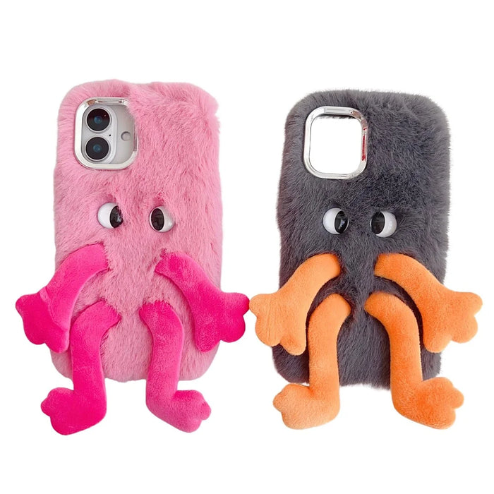 For iPhone 16 Plus Fluffy Phone Case Long Leg Expressive Eye TPU Mobile Cover - Rose - 6
