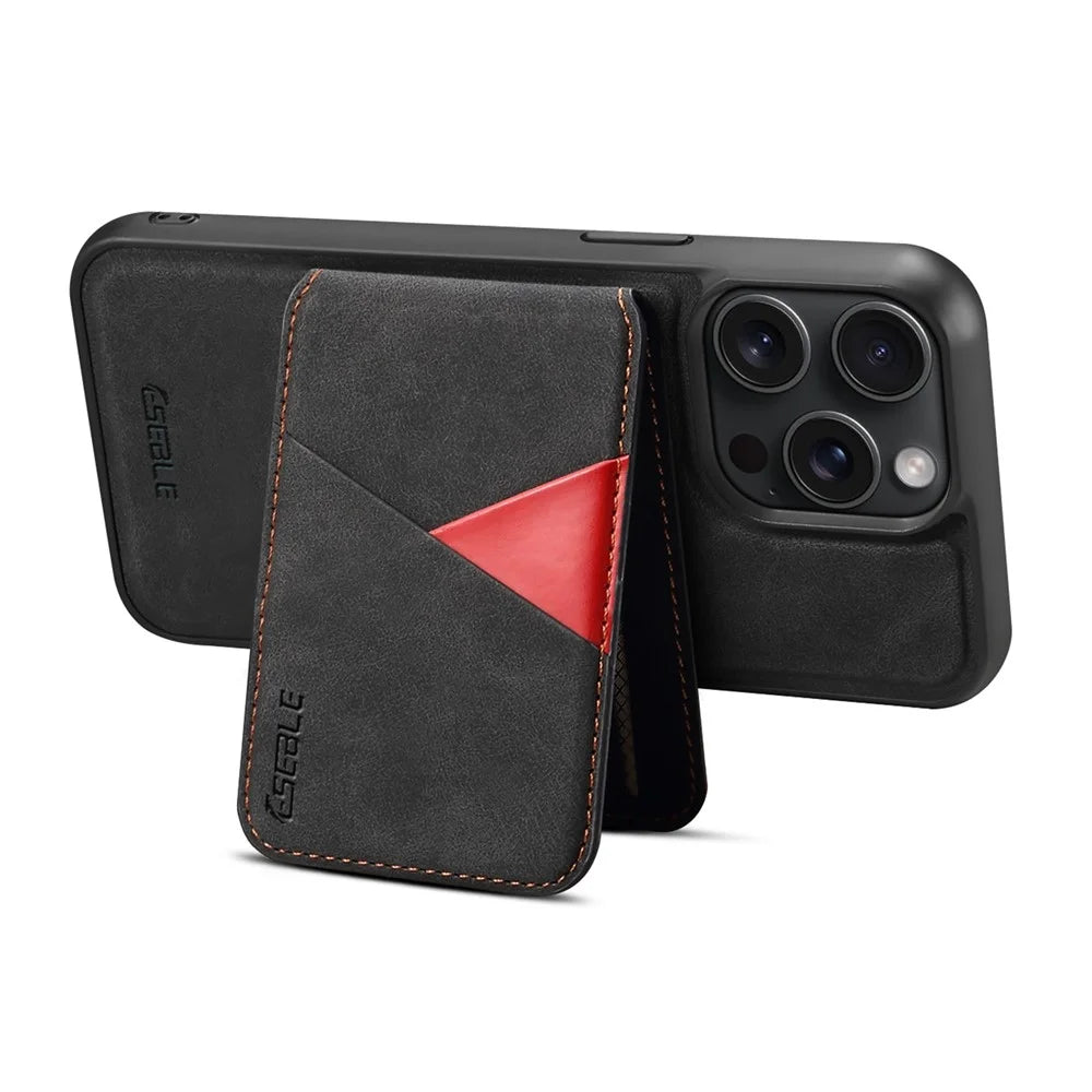 ESEBLE E2 For iPhone 15 Pro Max Magnetic Case RFID Blocking Retro Leather Back Cover with Detachable Card Holder - Black - 4