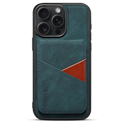 ESEBLE E2 For iPhone 15 Pro Magnetic Case RFID Blocking Retro Leather Back Cover with Detachable Card Holder - Green - 1