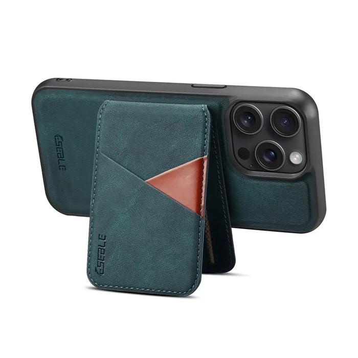 ESEBLE E2 For iPhone 15 Pro Magnetic Case RFID Blocking Retro Leather Back Cover with Detachable Card Holder - Green - 4