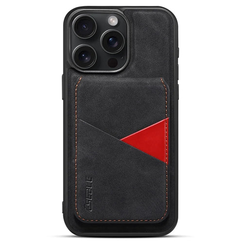 ESEBLE E2 For iPhone 14 Pro Max Magnetic Case RFID Blocking Retro Leather Back Cover with Detachable Card Holder - Black - 1