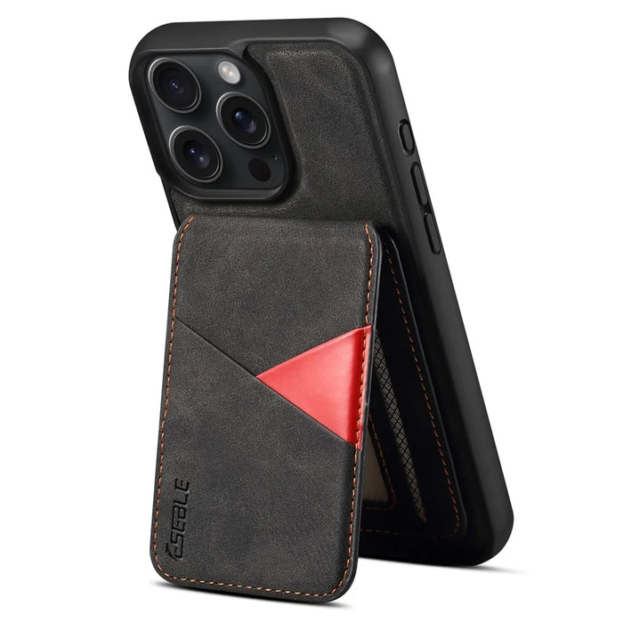ESEBLE E2 For iPhone 14 Pro Max Magnetic Case RFID Blocking Retro Leather Back Cover with Detachable Card Holder - Black - 2