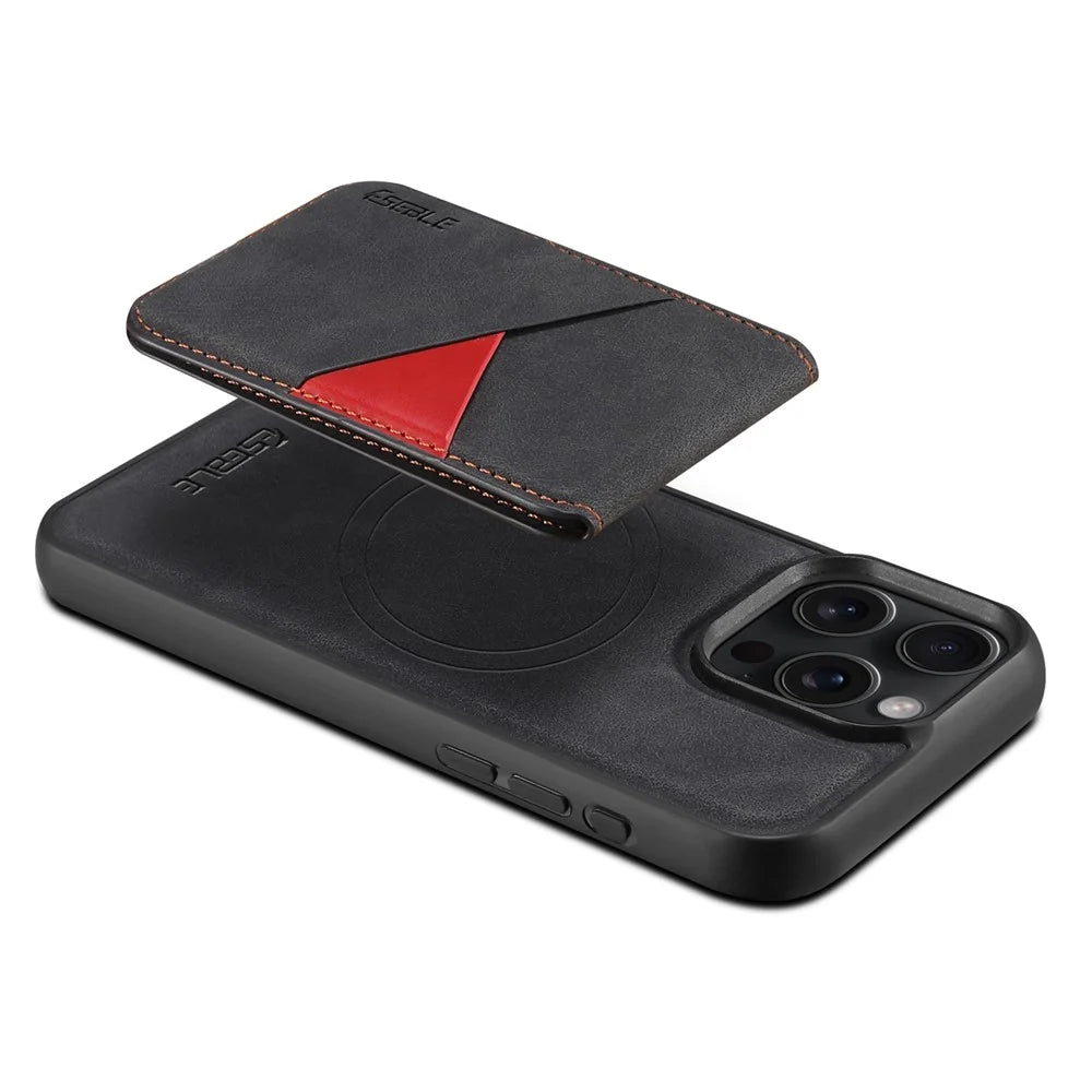 ESEBLE E2 For iPhone 14 Pro Max Magnetic Case RFID Blocking Retro Leather Back Cover with Detachable Card Holder - Black - 5