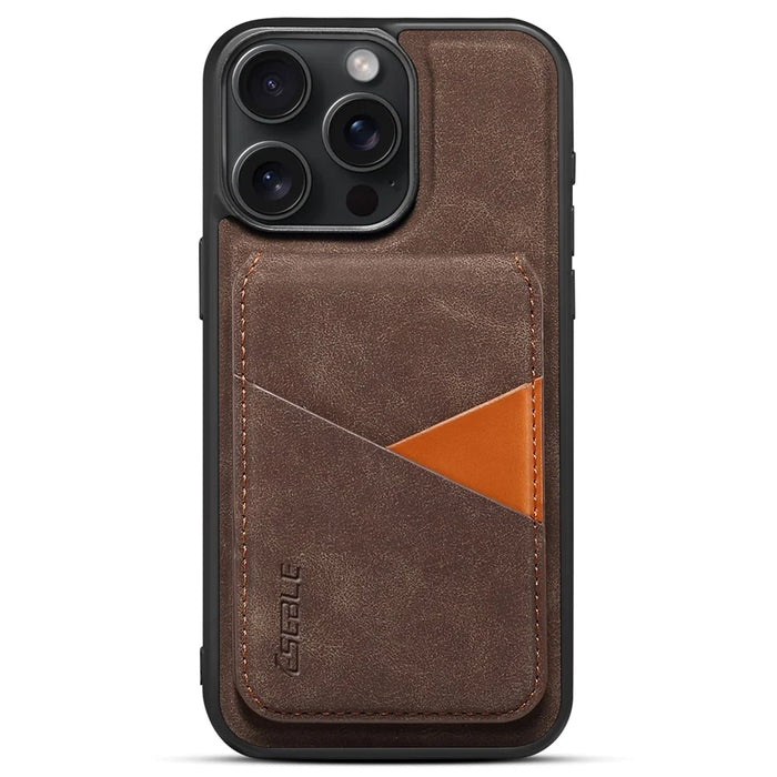 ESEBLE E2 For iPhone 14 Pro Magnetic Case RFID Blocking Retro Leather Back Cover with Detachable Card Holder - Coffee - 1