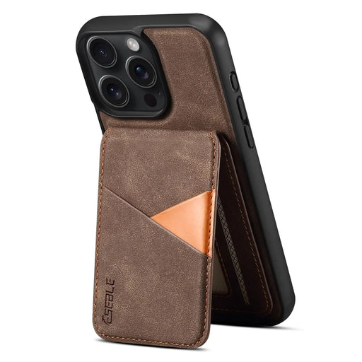 ESEBLE E2 For iPhone 14 Pro Magnetic Case RFID Blocking Retro Leather Back Cover with Detachable Card Holder - Coffee - 2