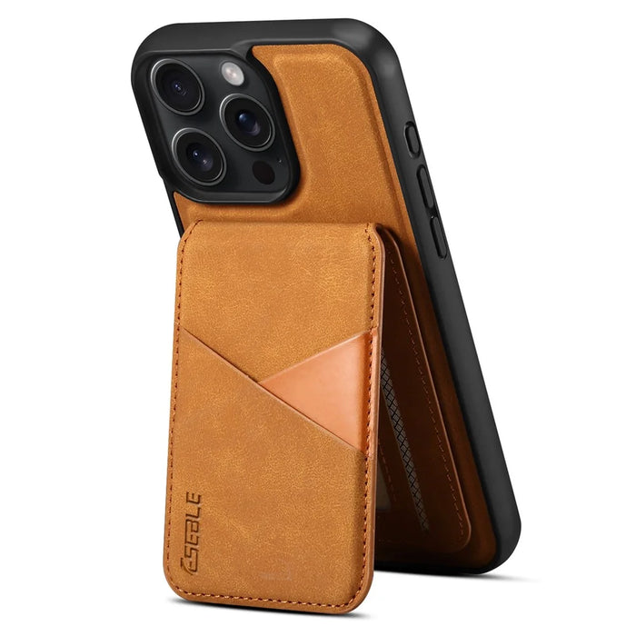 ESEBLE E2 For iPhone 16 Pro Max Magnetic Case RFID Blocking Retro Leather Back Cover with Detachable Card Holder - Yellow - 2