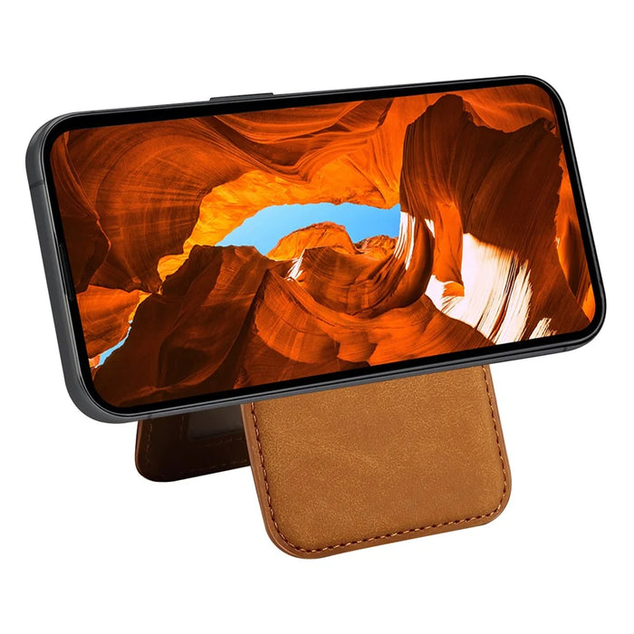 ESEBLE E2 For iPhone 16 Pro Max Magnetic Case RFID Blocking Retro Leather Back Cover with Detachable Card Holder - Yellow - 3