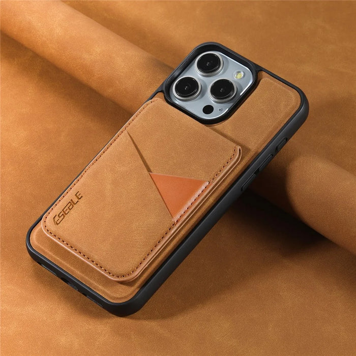 ESEBLE E2 For iPhone 16 Pro Max Magnetic Case RFID Blocking Retro Leather Back Cover with Detachable Card Holder - Yellow - 6