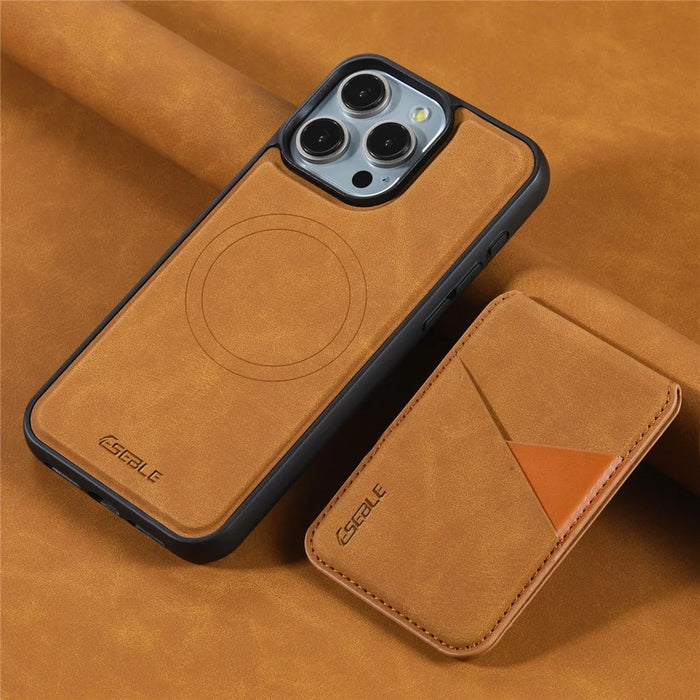 ESEBLE E2 For iPhone 16 Pro Max Magnetic Case RFID Blocking Retro Leather Back Cover with Detachable Card Holder - Yellow - 7