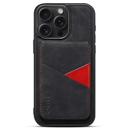 ESEBLE E2 For iPhone 16 Pro Magnetic Case RFID Blocking Retro Leather Back Cover with Detachable Card Holder - Black - 1