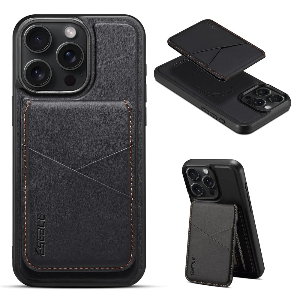 ESEBLE E3 For iPhone 14 Pro Max Magnetic Case with Detachable Card Holder Leather + TPU RFID Blocking Phone Cover - Black - 1