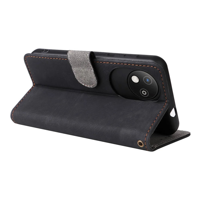 For ZTE Blade A35 Lite / A35 Core Wallet Case RFID Blocking PU Leather Cover Stand View - Black - 4