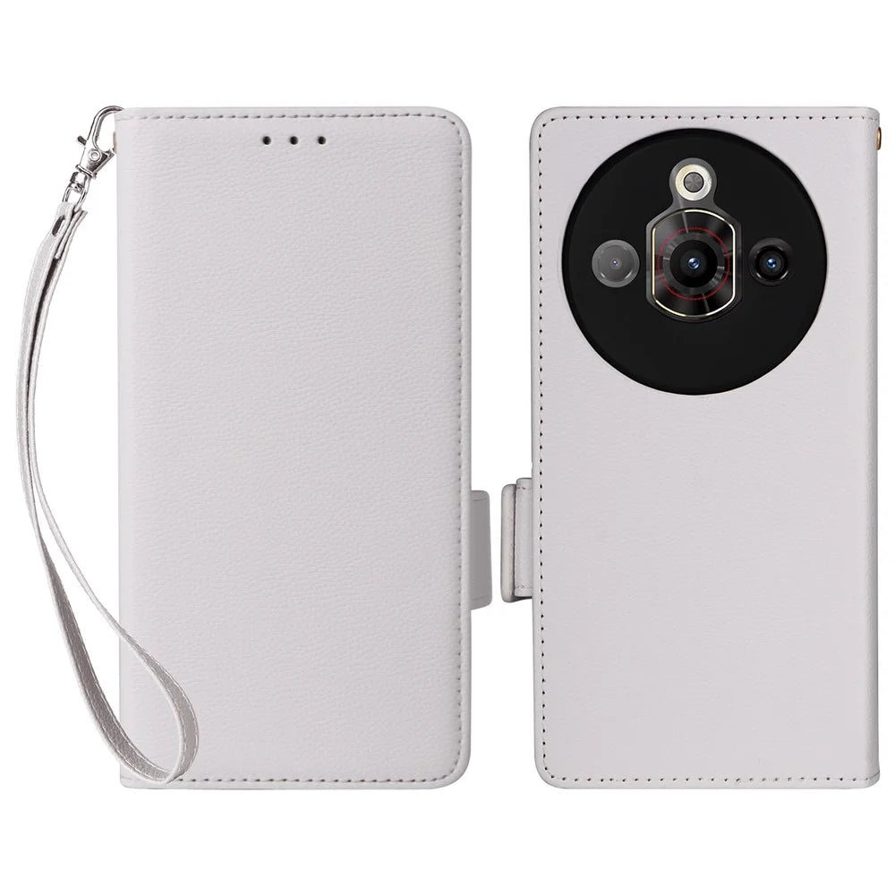 For ZTE nubia Focus Pro Case with Wrist Strap Litchi Texture PU Leather Wallet Phone Cover - White - 1