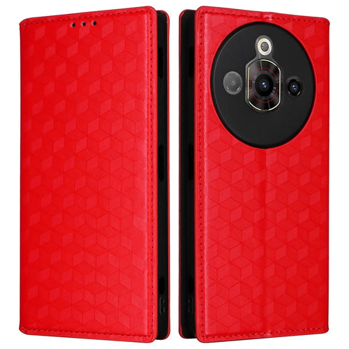 For ZTE nubia Focus Pro Wallet Case Rhombus Imprinted Leather Phone Cover - Red - 1
