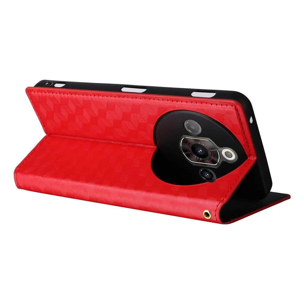 For ZTE nubia Focus Pro Wallet Case Rhombus Imprinted Leather Phone Cover - Red - 4