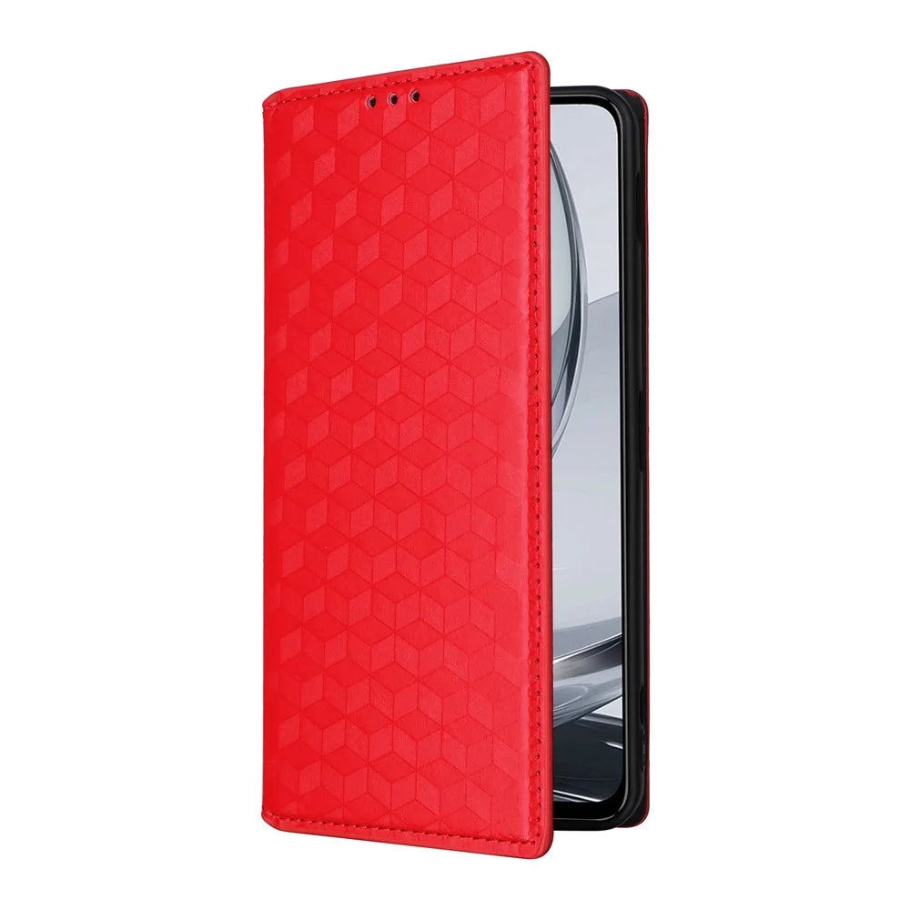 For ZTE nubia Focus Pro Wallet Case Rhombus Imprinted Leather Phone Cover - Red - 6