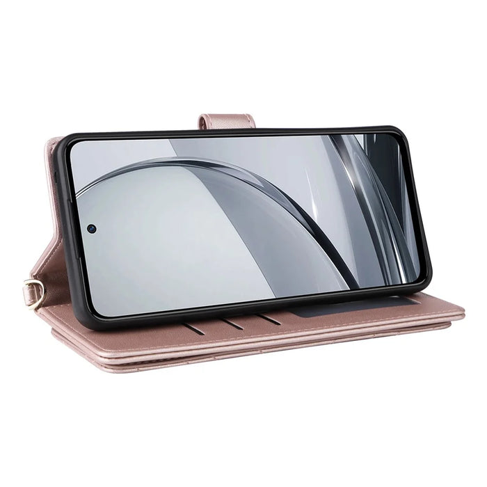For ZTE nubia Focus Pro Wallet Case with Shoulder / Wrist Strap Leather Phone Cover Stand - Pink - 5