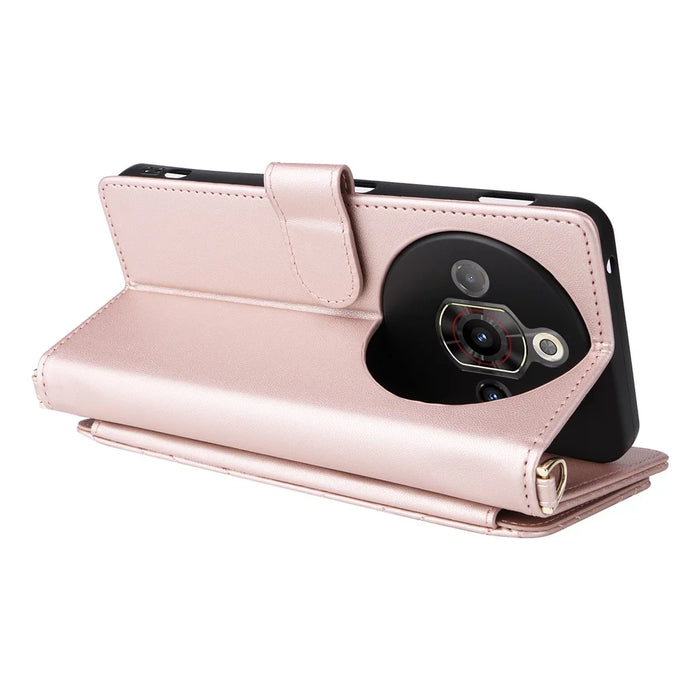 For ZTE nubia Focus Pro Wallet Case with Shoulder / Wrist Strap Leather Phone Cover Stand - Pink - 6
