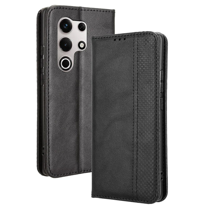 For itel S25 Ultra Leather Case Wallet Stand Retro Texture Phone Cover - Black - 1