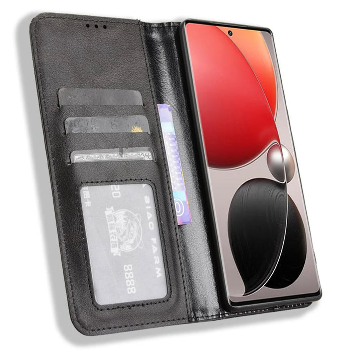 For itel S25 Ultra Leather Case Wallet Stand Retro Texture Phone Cover - Black - 2