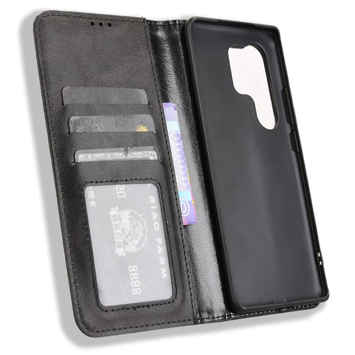 For itel S25 Ultra Leather Case Wallet Stand Retro Texture Phone Cover - Black - 4