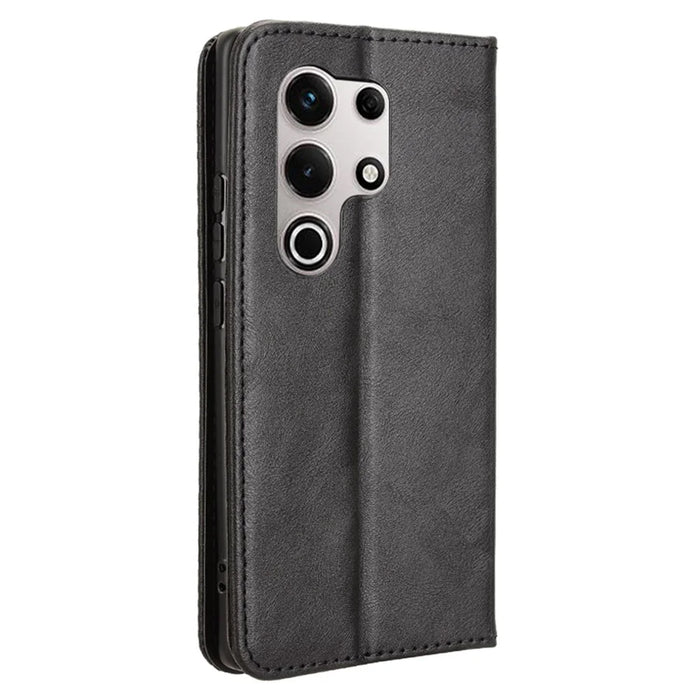 For itel S25 Ultra Leather Case Wallet Stand Retro Texture Phone Cover - Black - 7