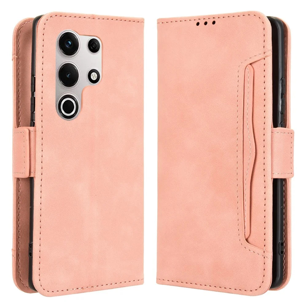 For itel S25 Ultra Leather Case Phone Wallet Cover with Multiple Card Slots - Pink - 1