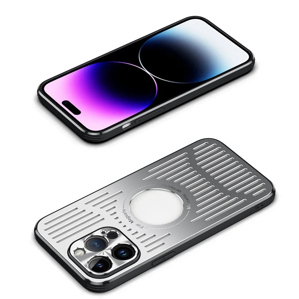 Magnetic Case for iPhone 14 Pro Max Back Hollow Heat Dissipation Phone Case TPU+Metal Phone Cover - Blue - 5