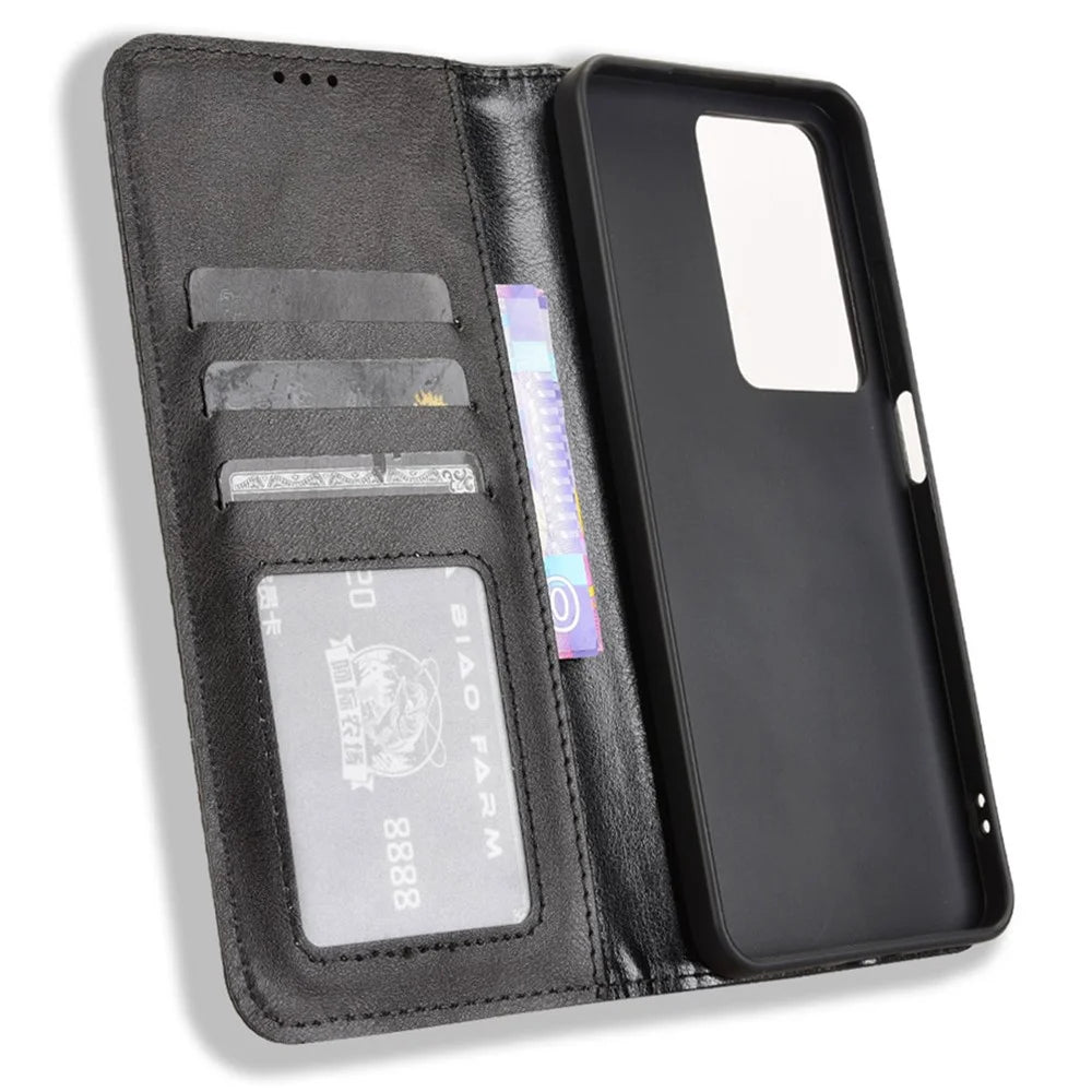 For Realme 14x 5G / C75 4G / V60 Pro 5G Leather Case Wallet Stand Retro Texture Phone Cover - Black - 4