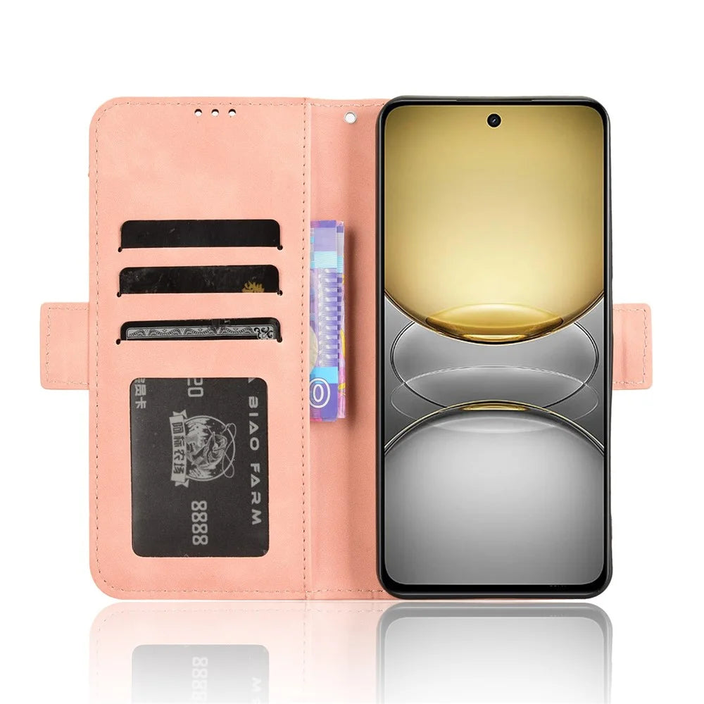 For Realme 14x 5G / C75 4G / V60 Pro 5G Leather Case Phone Wallet Cover with Multiple Card Slots - Pink - 3