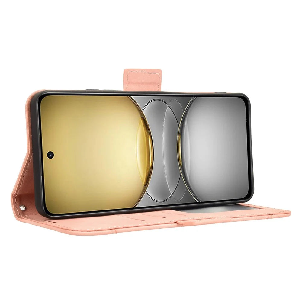 For Realme 14x 5G / C75 4G / V60 Pro 5G Leather Case Phone Wallet Cover with Multiple Card Slots - Pink - 4