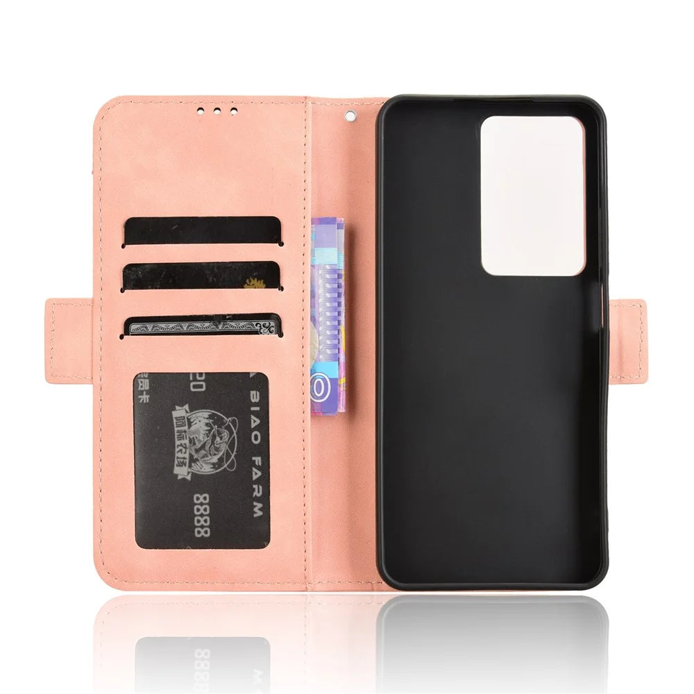 For Realme 14x 5G / C75 4G / V60 Pro 5G Leather Case Phone Wallet Cover with Multiple Card Slots - Pink - 5