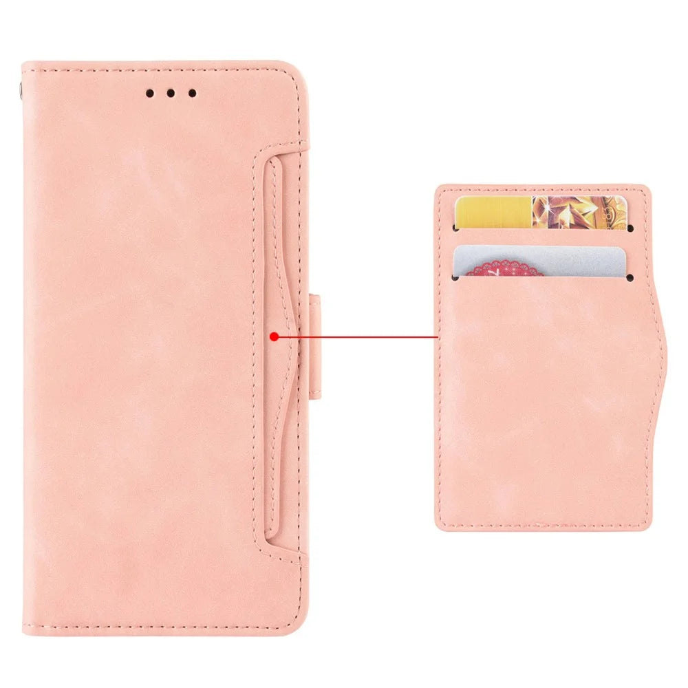 For Realme 14x 5G / C75 4G / V60 Pro 5G Leather Case Phone Wallet Cover with Multiple Card Slots - Pink - 6