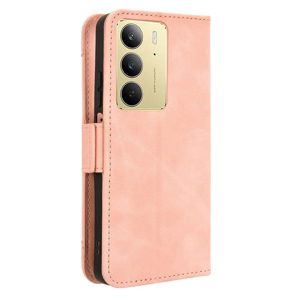 For Realme 14x 5G / C75 4G / V60 Pro 5G Leather Case Phone Wallet Cover with Multiple Card Slots - Pink - 7
