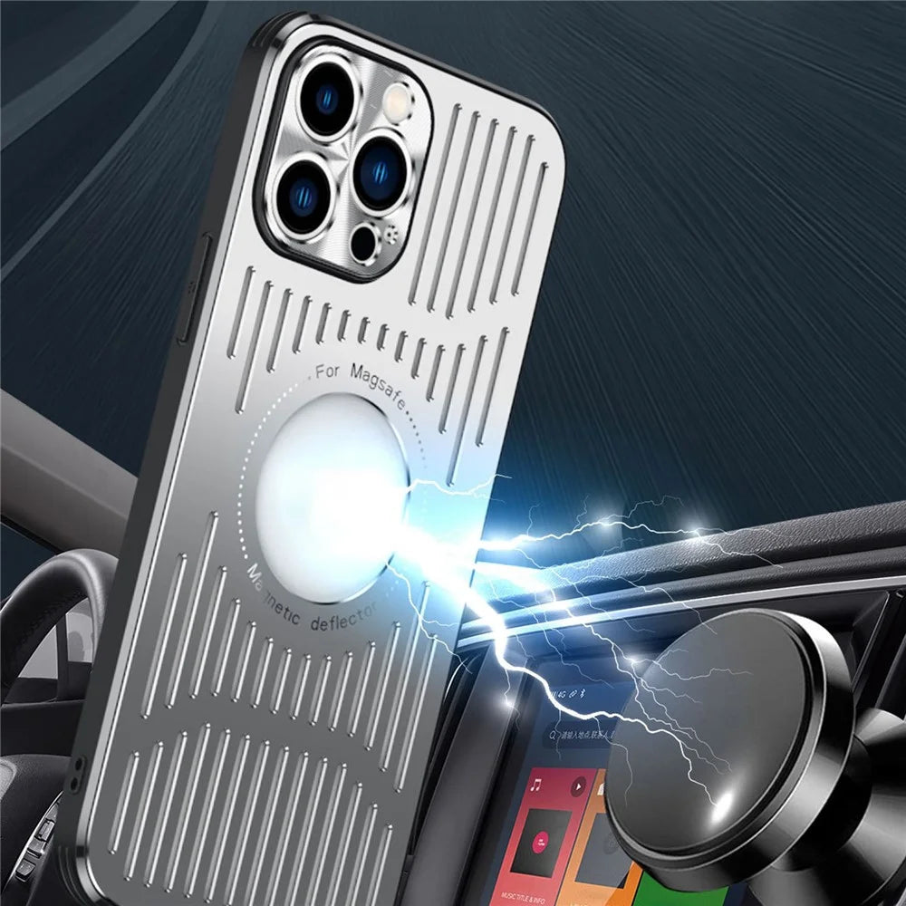 For iPhone 12 Pro Max Magnetic Case Back Hollow Heat Dissipation TPU+Metal Phone Cover - Blue - 3