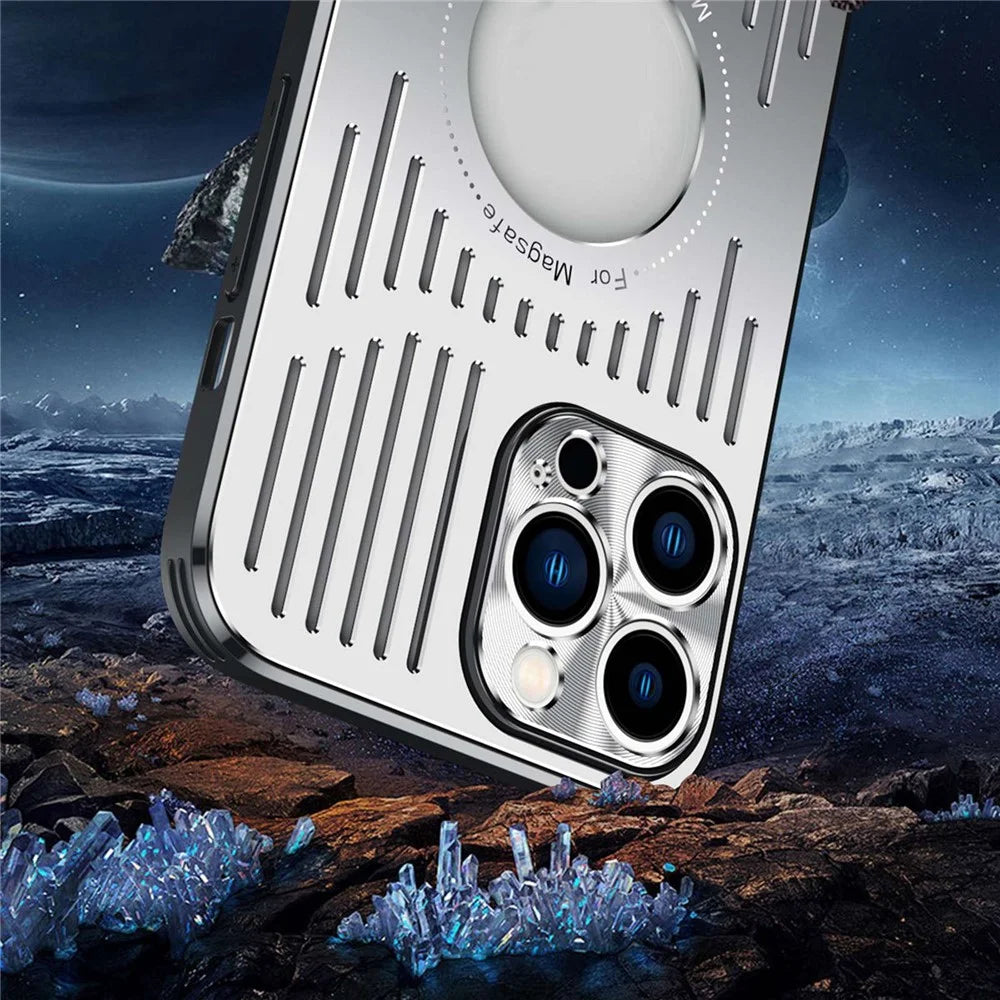 For iPhone 12 Pro Max Magnetic Case Back Hollow Heat Dissipation TPU+Metal Phone Cover - Blue - 4