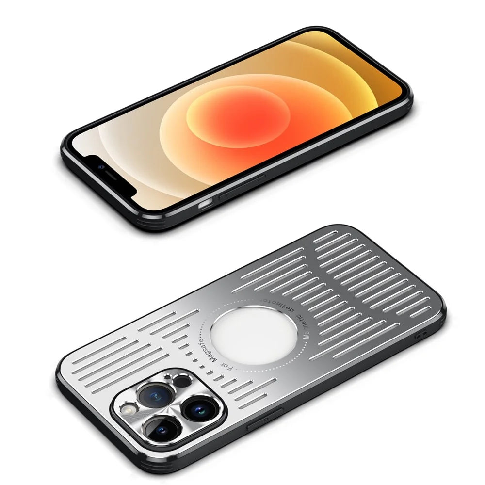For iPhone 12 Pro Max Magnetic Case Back Hollow Heat Dissipation TPU+Metal Phone Cover - Blue - 5