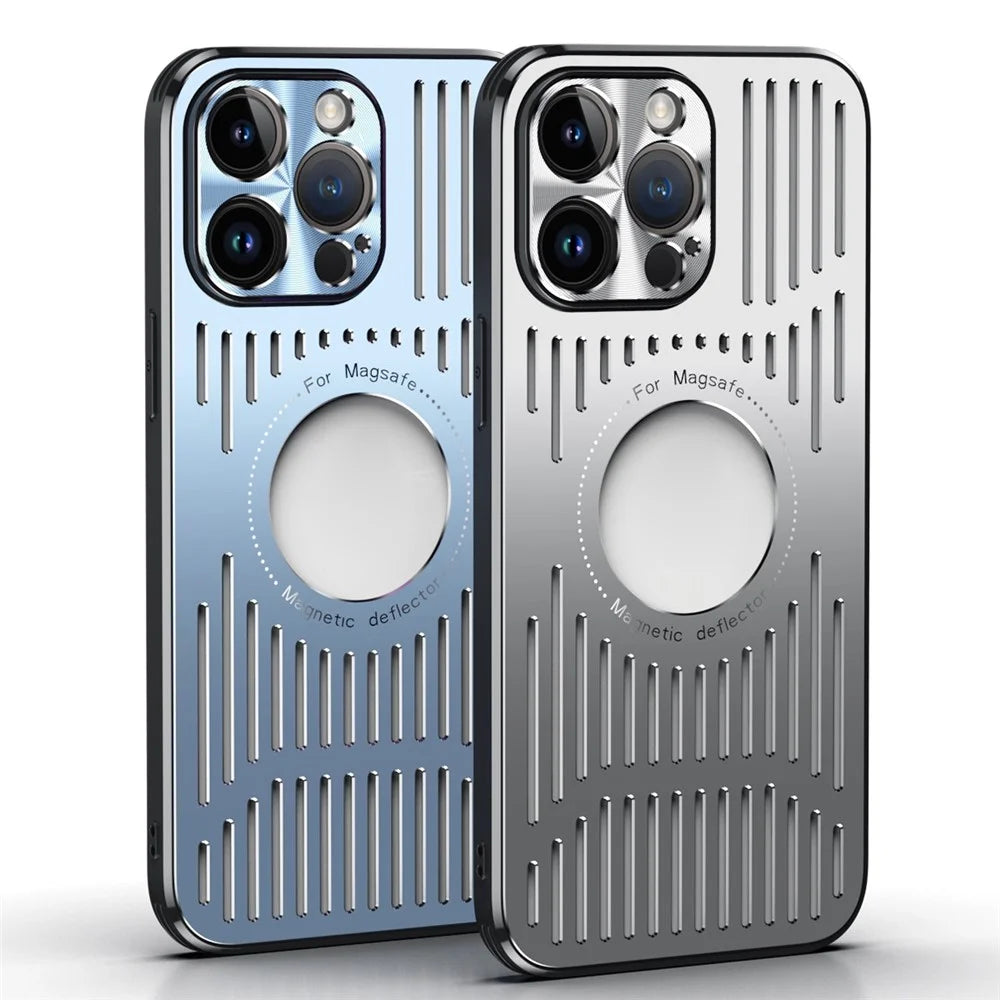 For iPhone 12 Pro Max Magnetic Case Back Hollow Heat Dissipation TPU+Metal Phone Cover - Blue - 7