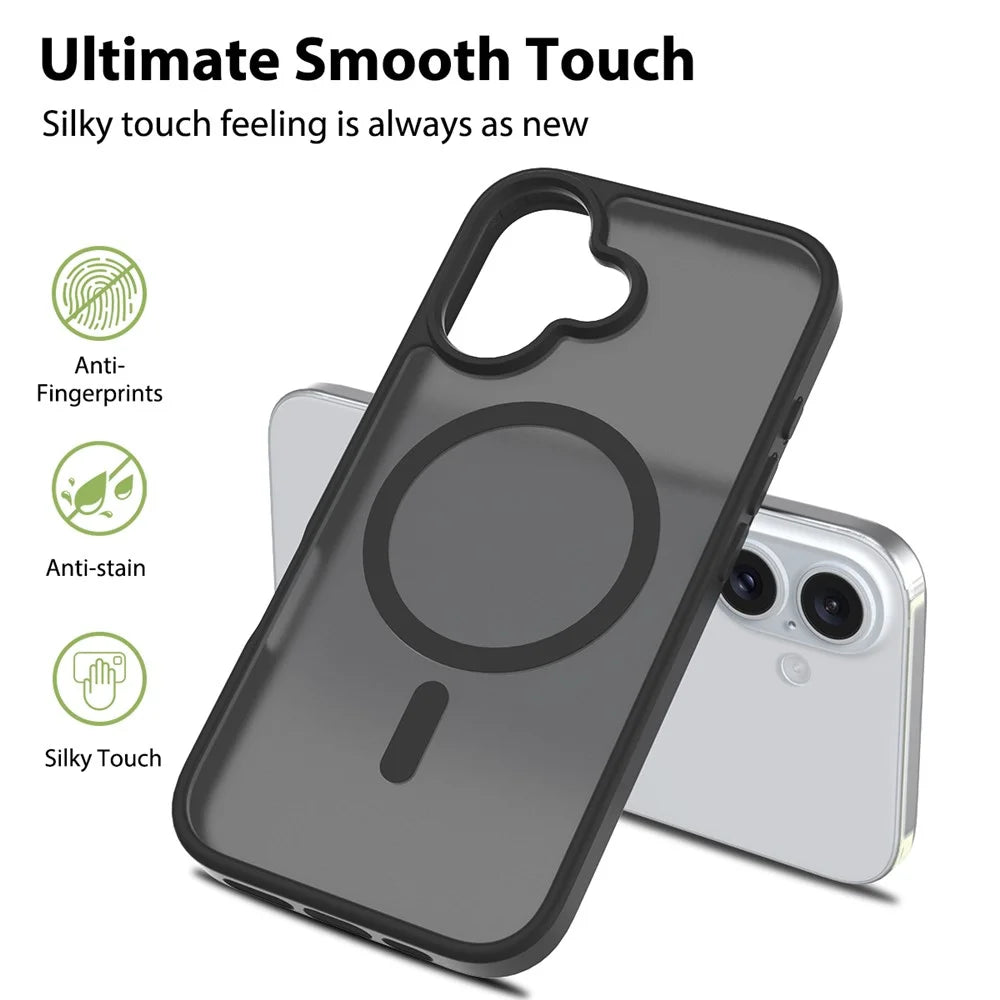 For iPhone 16 Compatible with MagSafe TPU Frame Acrylic Back Phone Cover Skin Touch - Black - 2
