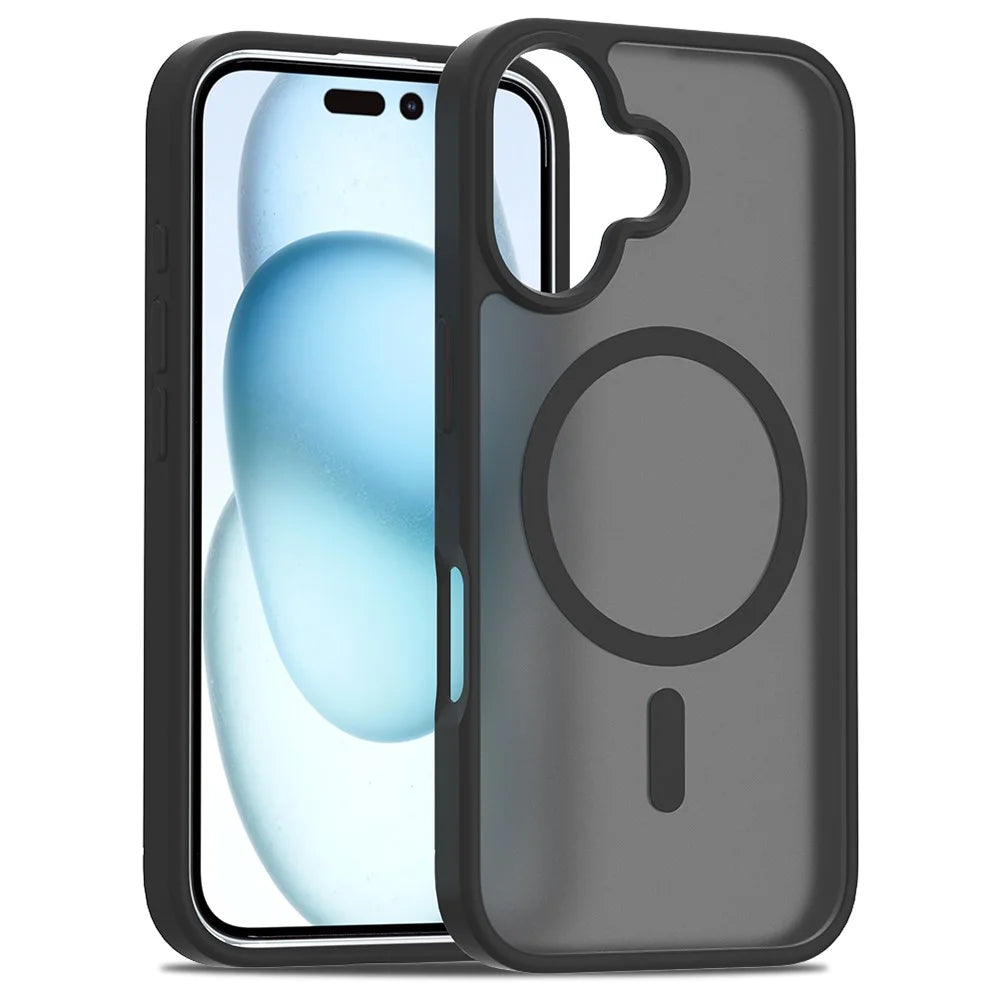 For iPhone 16 Plus Compatible with MagSafe TPU Frame Acrylic Back Phone Cover Skin Touch - Black - 1