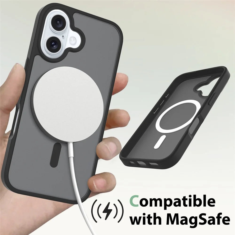 For iPhone 16 Plus Compatible with MagSafe TPU Frame Acrylic Back Phone Cover Skin Touch - Black - 4