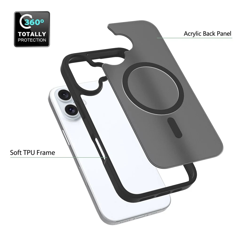 For iPhone 16 Plus Compatible with MagSafe TPU Frame Acrylic Back Phone Cover Skin Touch - Black - 5